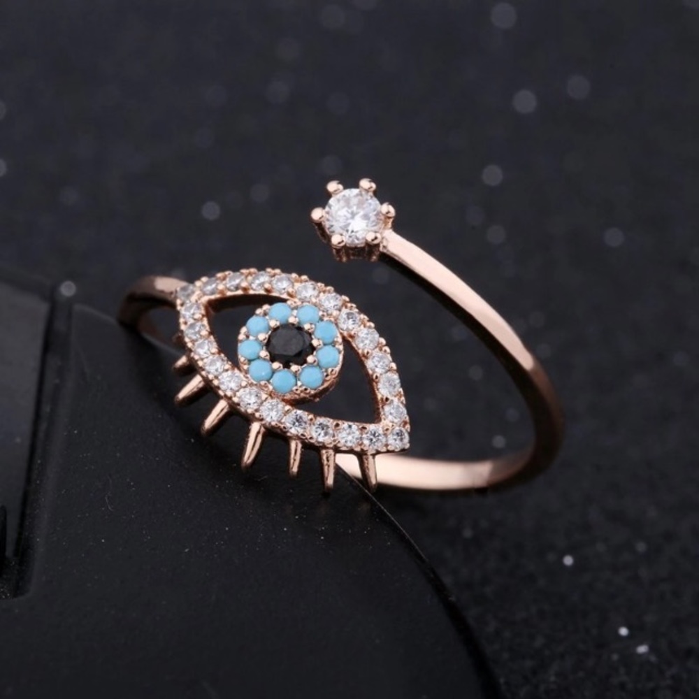 Elegant Evil Eye Hamsa Rose Gold Ring - Picture 4 of 7